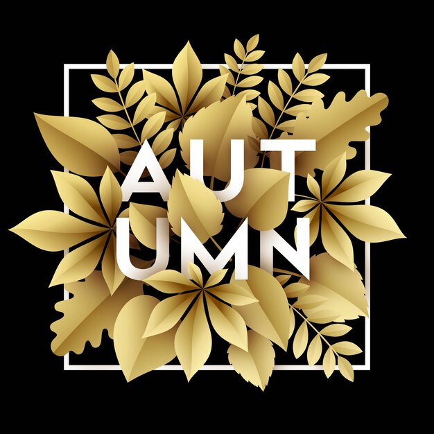 Autumn illustration design with golden paper cut autumn leaves.