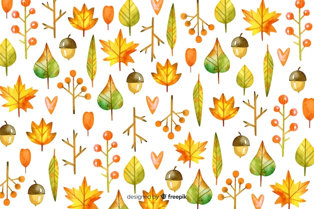 Free Vector autumn leaves background watercolor style