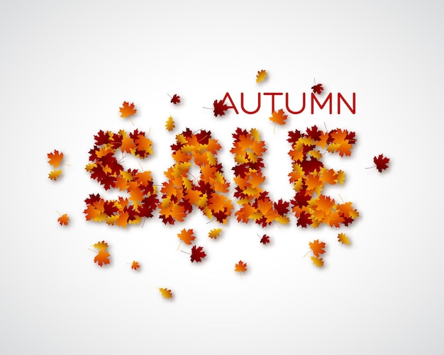 Free Vector autumn leaves letters sale. fall foliage background. vector illustration.