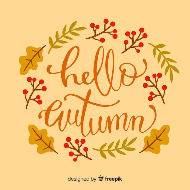 Free Vector autumn lettering background with leaves