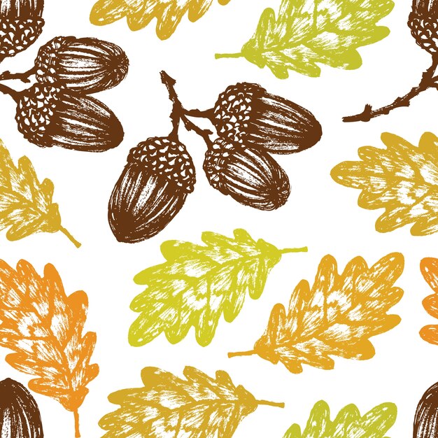 Autumn oak leaves and acorns pattern