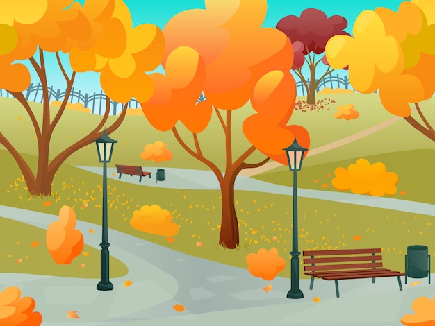 Free Vector autumn park 2d game landscape