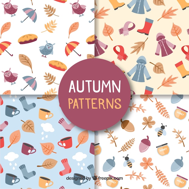 Autumn patterns collection with elements