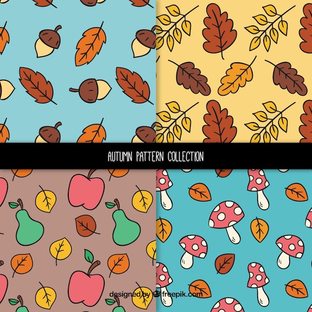 Free Vector autumn patterns collection with leaves and fruits