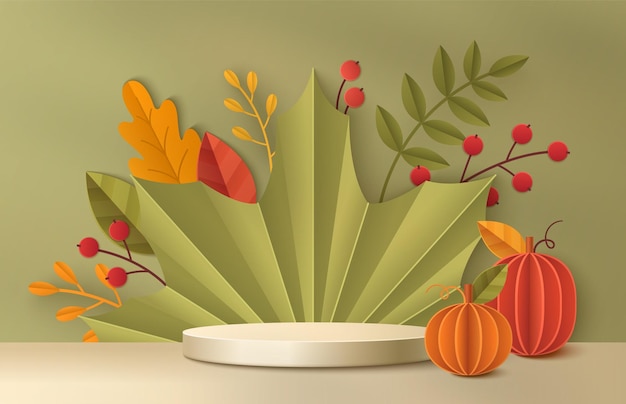 Free Vector autumn product podium with paper elements