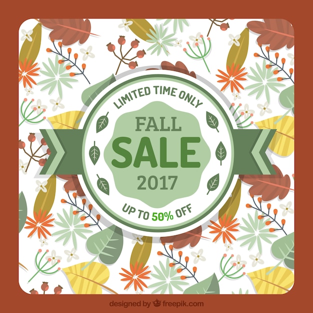 Free vector autumn sale background with leaves and badge