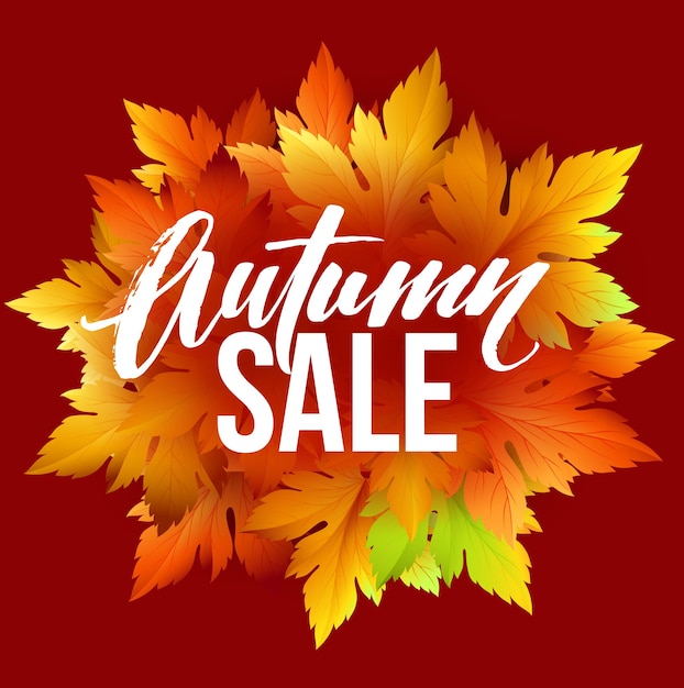 Autumn sale lettering design. Fall leaf. Label, banner template. Vector illustration EPS10