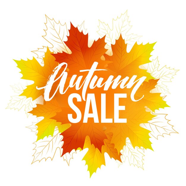 Autumn sale lettering design. Fall leaf. Label, banner template. Vector illustration EPS10