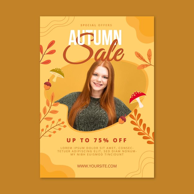 Autumn sale vertical poster template with photo