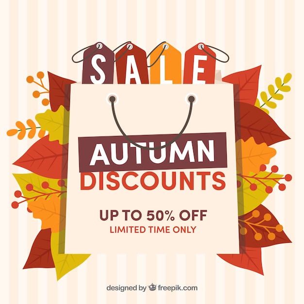 Autumn sale with shopping bag and labels