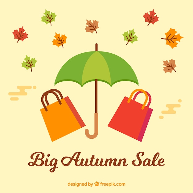 Free Vector autumn sale with shopping bags and umbrella