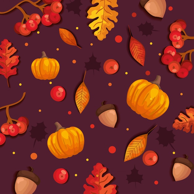 Autumn seamless pattern with leaves and pumpkins