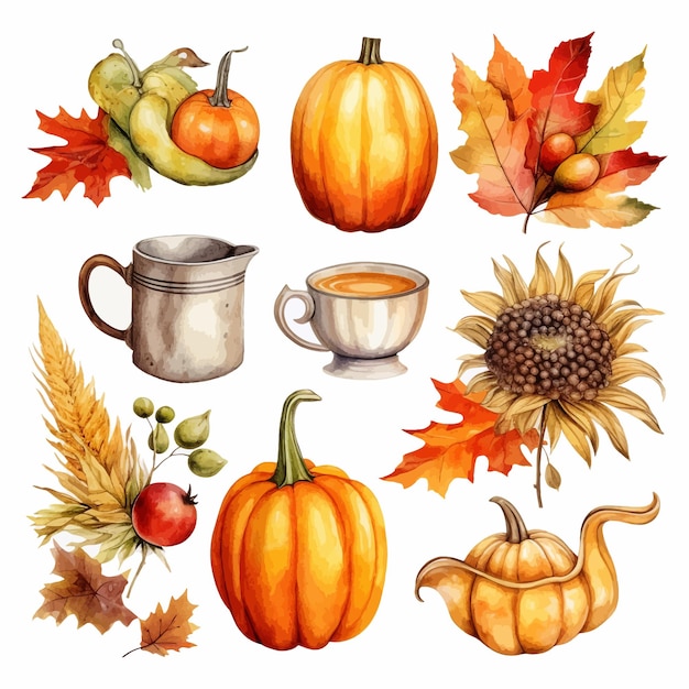 Free Vector autumn thanksgiving watercolor clipart white background