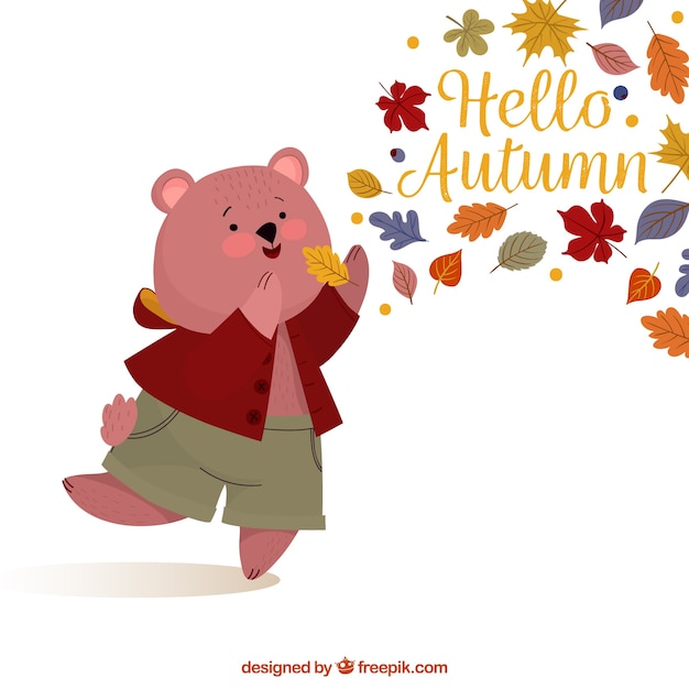 Free vector autumnal background with lovely bear