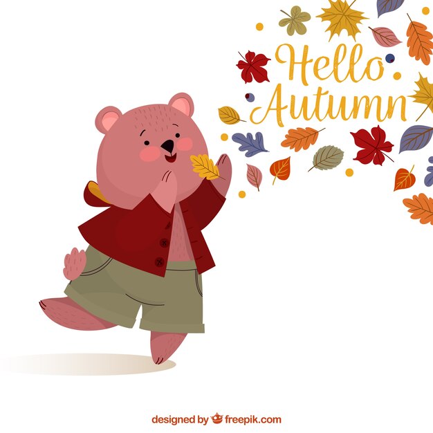 Autumnal background with lovely bear