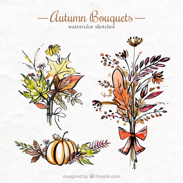 Free vector autumnal bouquets in watercolor