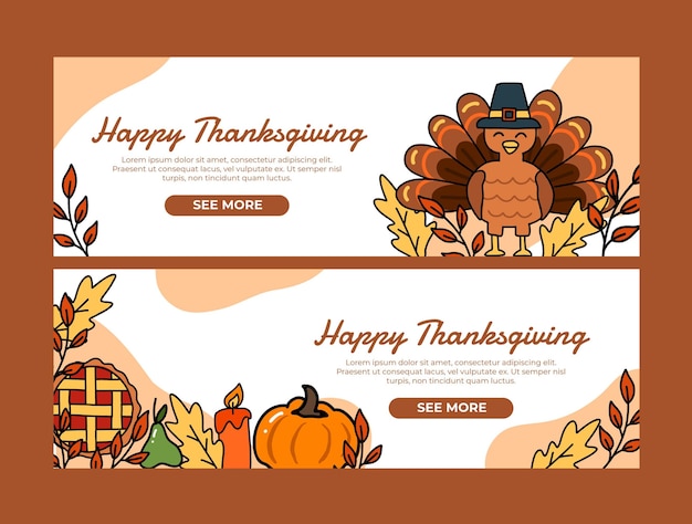 Autumnal thanksgiving day banners set