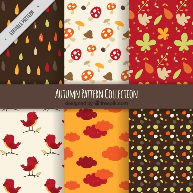 Free Vector autumns patterns set in retro design