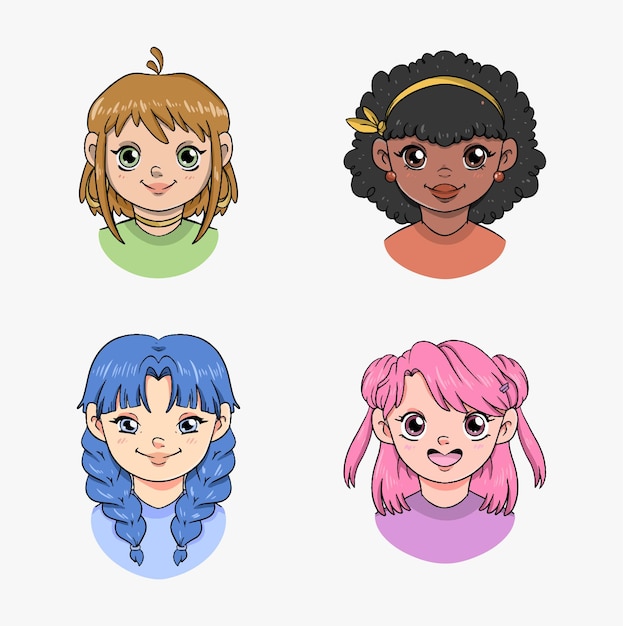 Avatar set with girls portraits for profile in social media