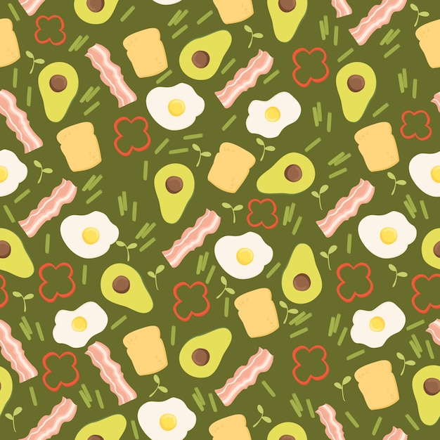 Free Vector avocado pattern bacon fried eggs