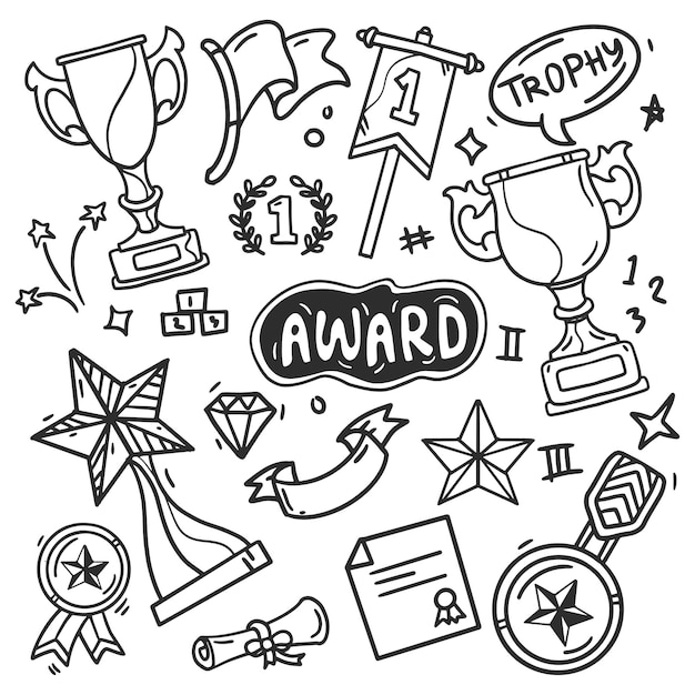 Award elements hand drawn doodle coloring