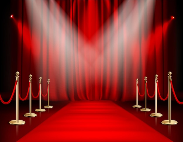 Free vector awards show red carpet path with golden barrier illustration