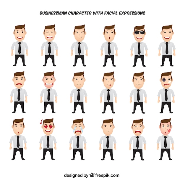 Free vector awesome pack of businessman character with facial expressions