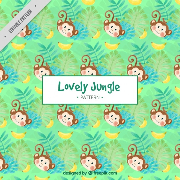 Free Vector awesome pattern with monkeys and bananas