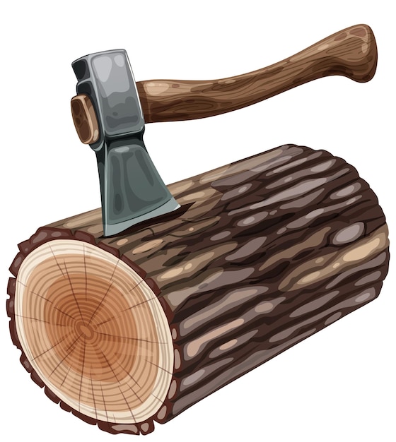 Free vector axe embedded in chopped log illustration