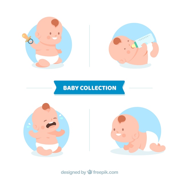 Free Vector babies collection with different poses in hand drawn style