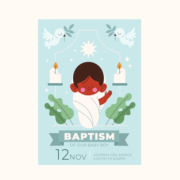 Free vector baby baptism poster invitation template