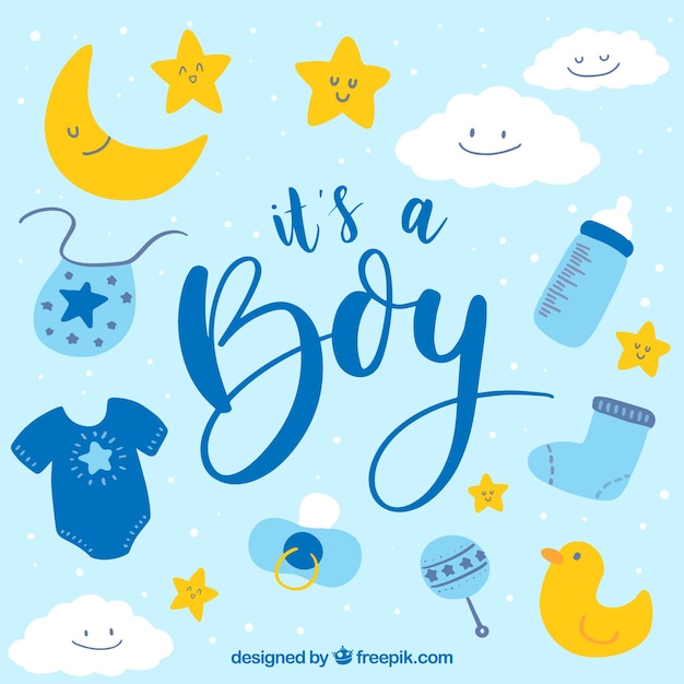 Baby boy background in hand drawn style