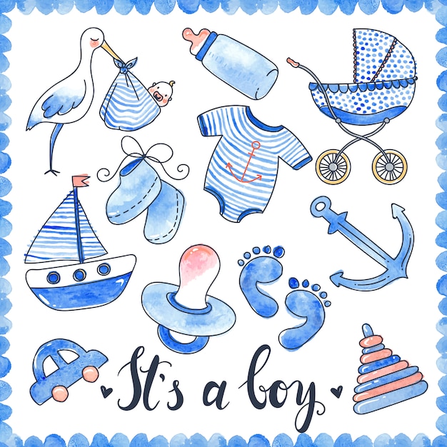 Baby Boy Watercolor Elements Set