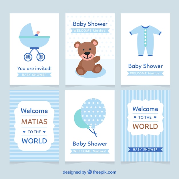 Baby cards collection in flat style