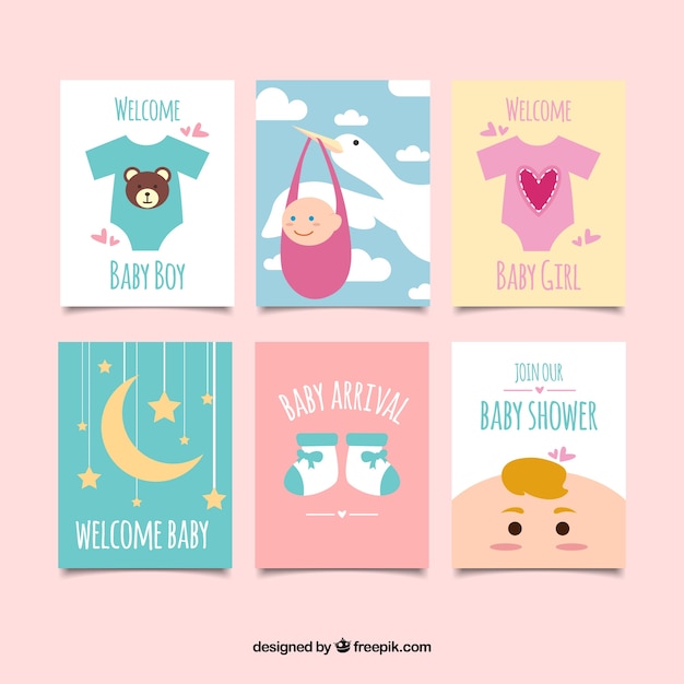 Baby cards collection in flat style