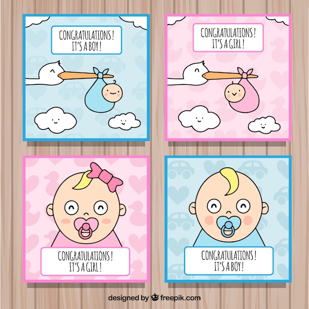 Free vector baby cards collection in hand drawn style