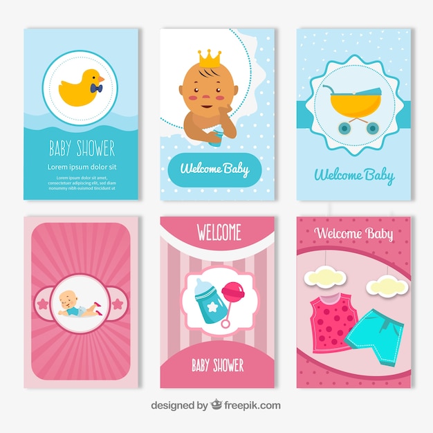 Baby cards collection in hand drawn style