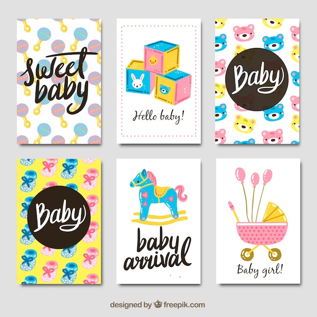 Baby cards collection in hand drawn style