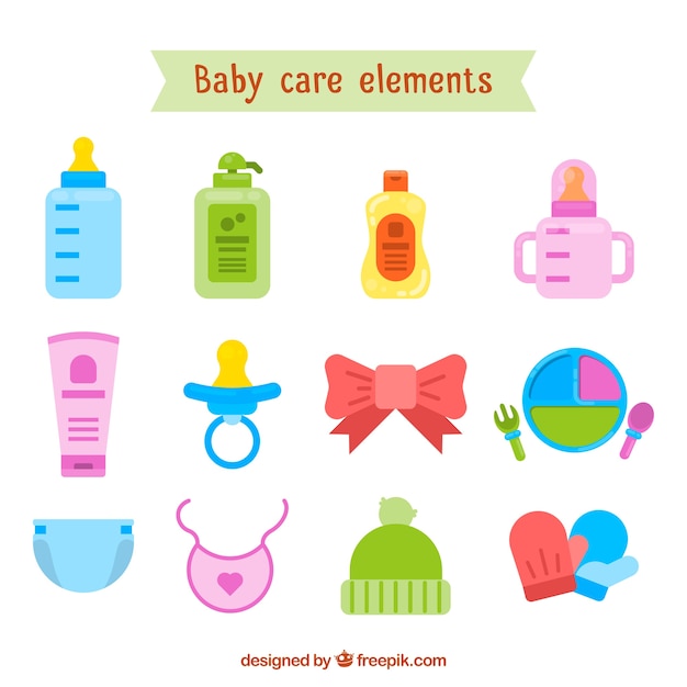 Baby care elements collection in flat style