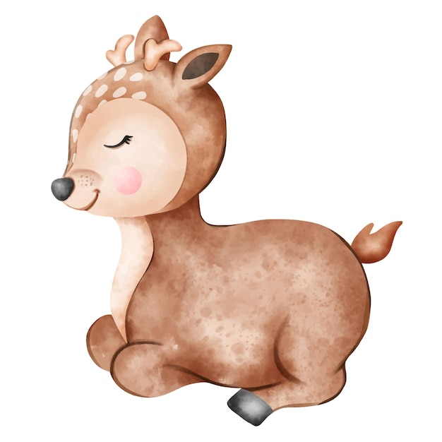 Baby Deer Sleeping Woodland Animal Watercolor