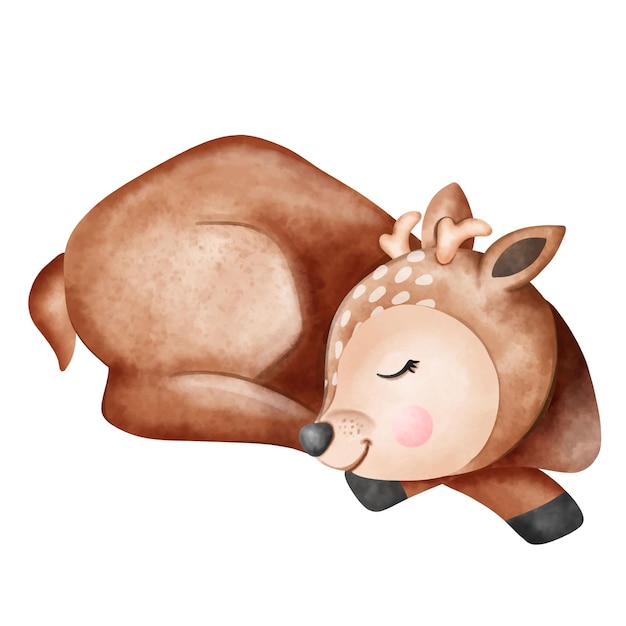 Free vector baby deer sleeping woodland animals watercolor