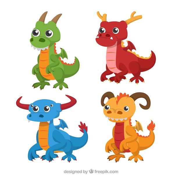 Baby dragon character collection with flat design