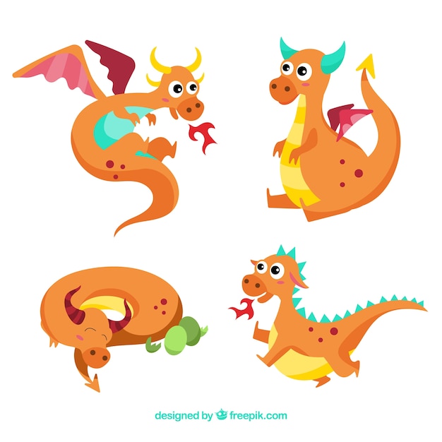 Baby dragon character collection with flat design