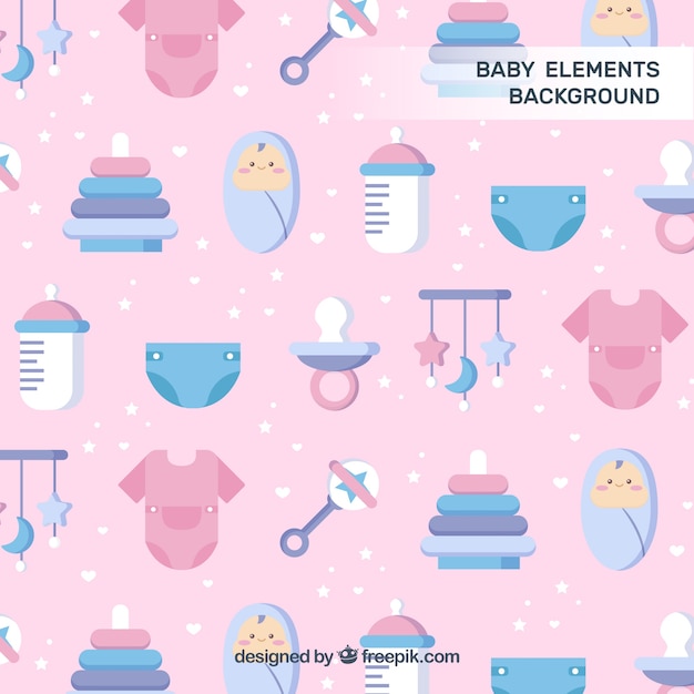 Baby elements background in flat style