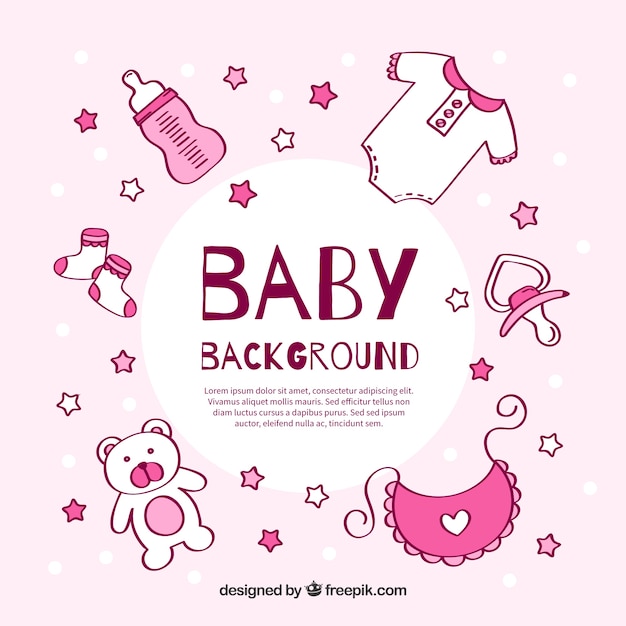 Baby elements background in hand drawn style