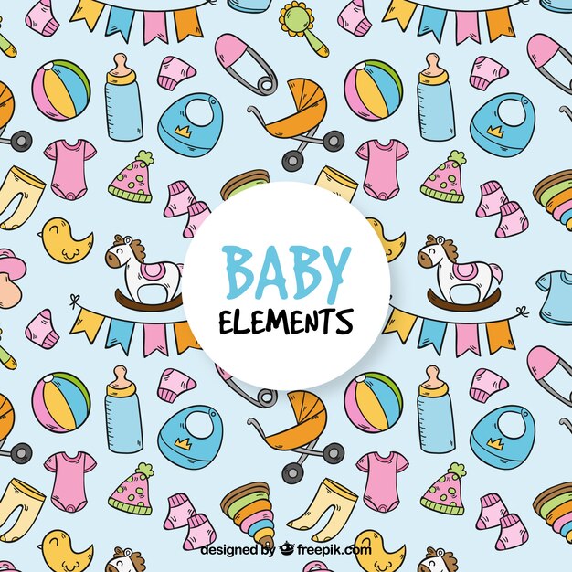 Baby elements background in hand drawn style