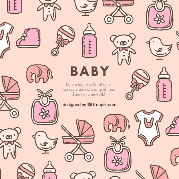 Baby elements background in hand drawn style