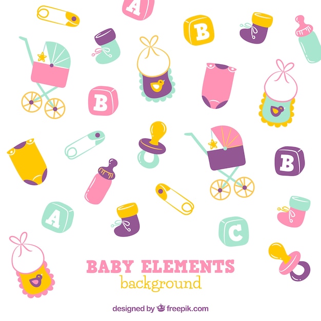 Baby elements background in hand drawn style