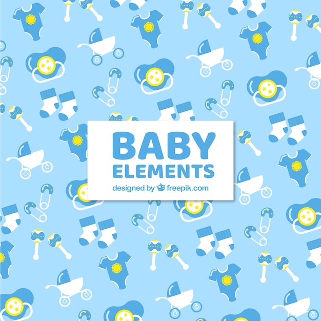 Baby elements background with cute toys and clothes