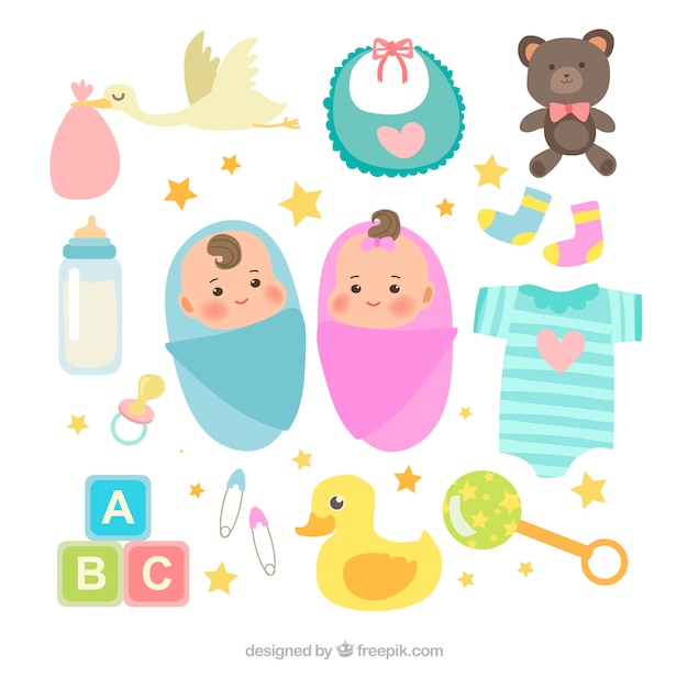 Baby elements collection in flat style